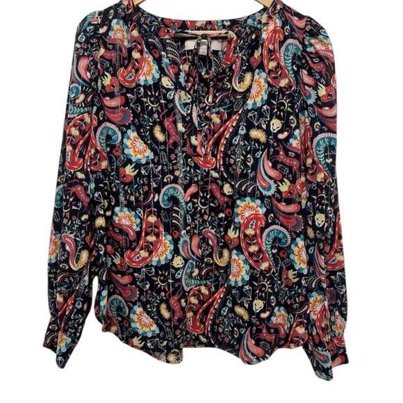LOFT Colorful Shimmer Paisley Print Top - Picture 4 of 11